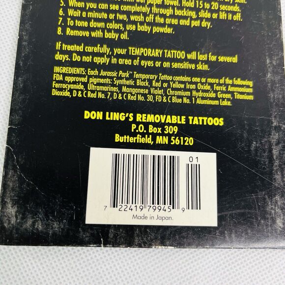 4 Jurassic Park Temporary Dinosaur Tattoos Lot Logo Biohazard Triceratops Skull - Picture 11 of 13